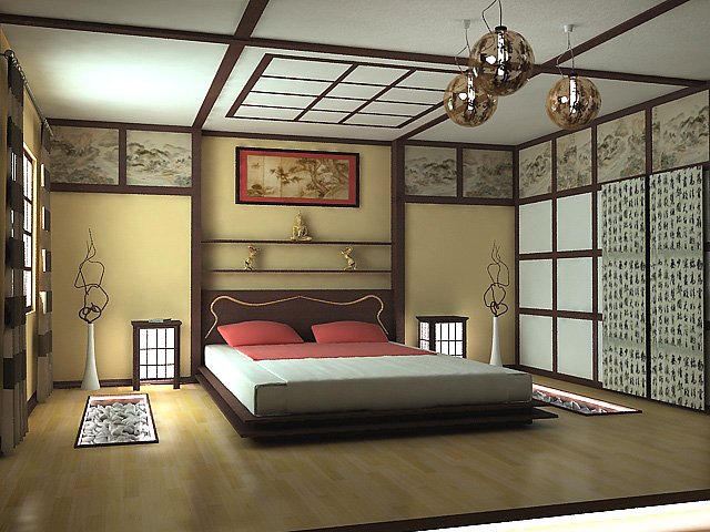 Дизайн спальни в восточно-японском стиле
